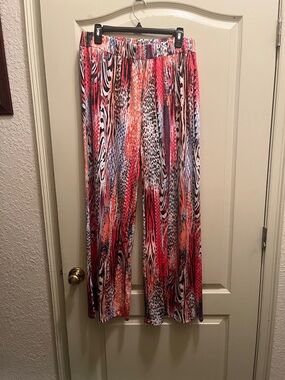 Vibrant Animal Print Wide-Leg Pants - Coral Multi
